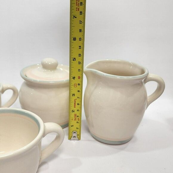 4pc Vtg Aura by Pfaltzgraff, Stoneware Cream Pitcher & Sugar Bowl + 2 teacups - Picture 2 of 9